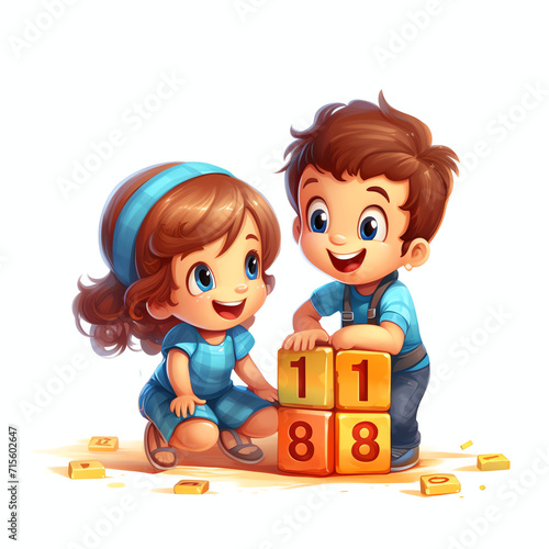 children are playing with number blocks