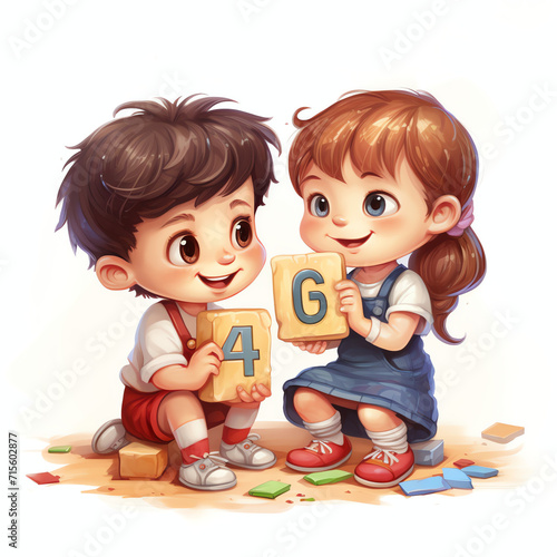 children are playing with number blocks