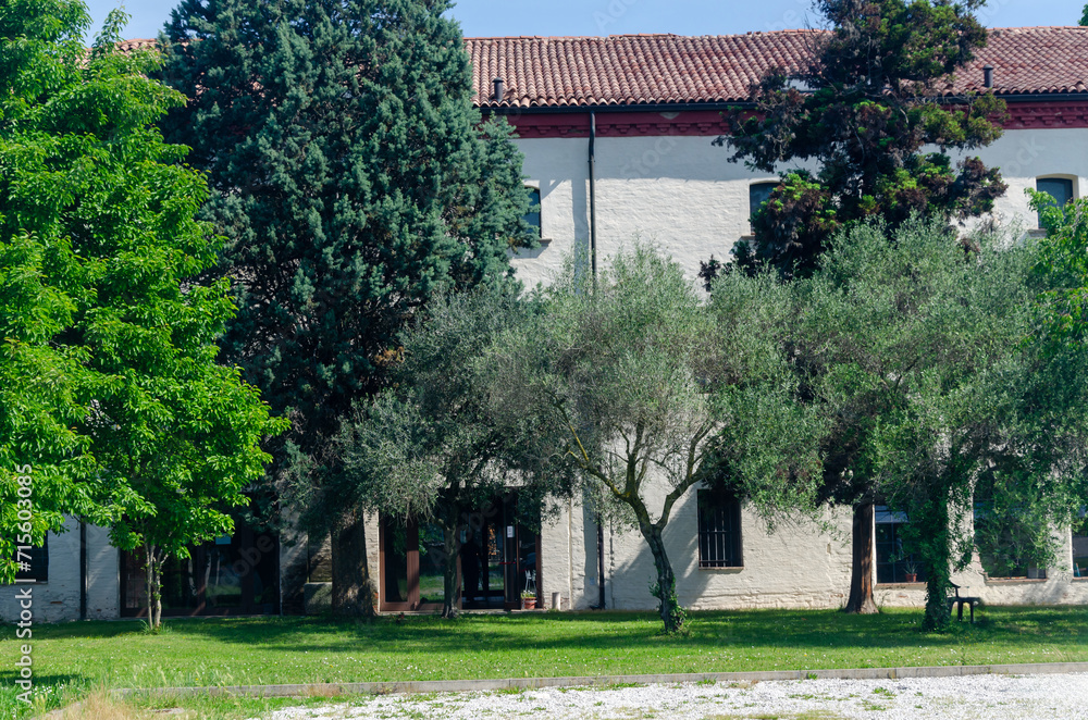 Obraz premium Typical Italian cottage or domestic house with lush garden