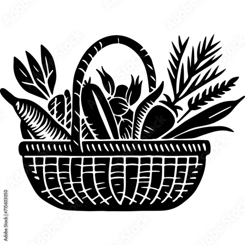 Wicker Basket With Fruit And Vegetables
