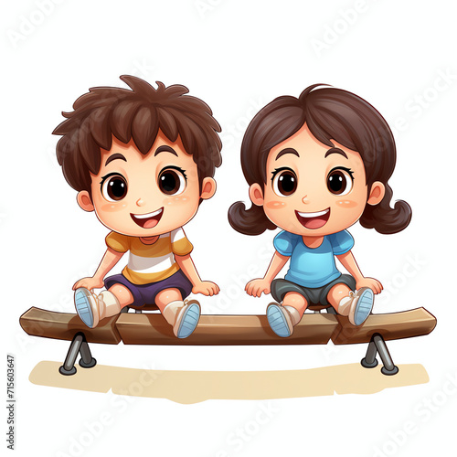 Cute children are sitting on benches