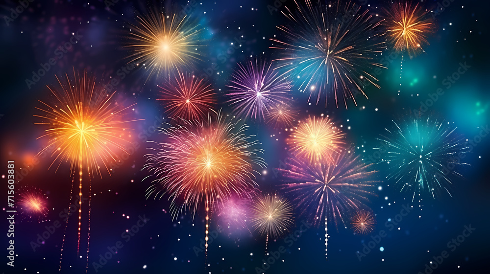 Happy New Year, burning fireworks with bokeh light background Happy New Year, burning fireworks with bokeh light background