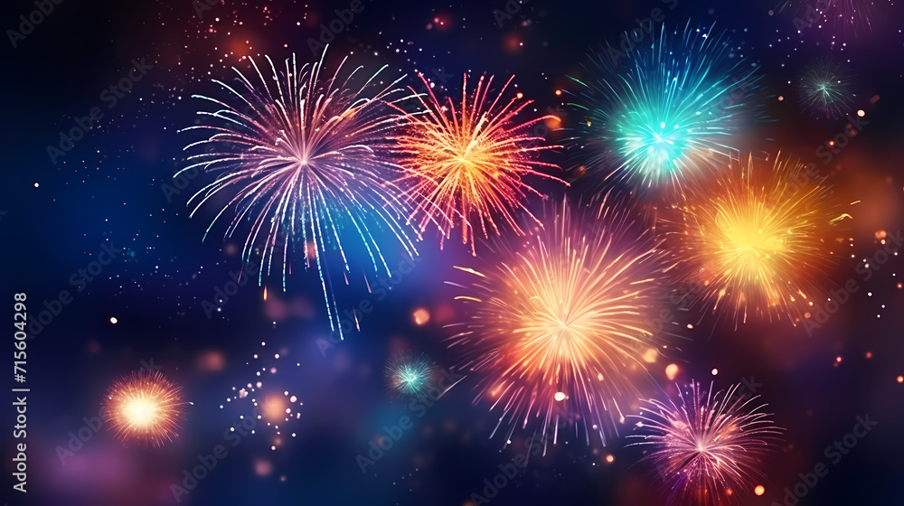 Happy New Year, burning fireworks with bokeh light background Happy New Year, burning fireworks with bokeh light background