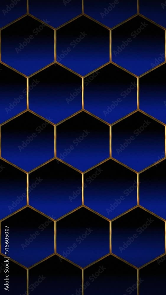 Abstract luxury hexagon honeycomb grid gradient navy blue color seamless loop pattern animation moving from up to down. Honeycomb hexagon golden frame pattern grid award and luxury background. Abstract luxury hexagon honeycomb grid gradient navy blue color seamless loop pattern animation moving from up to down. Honeycomb hexagon golden frame pattern grid award and luxury background.
