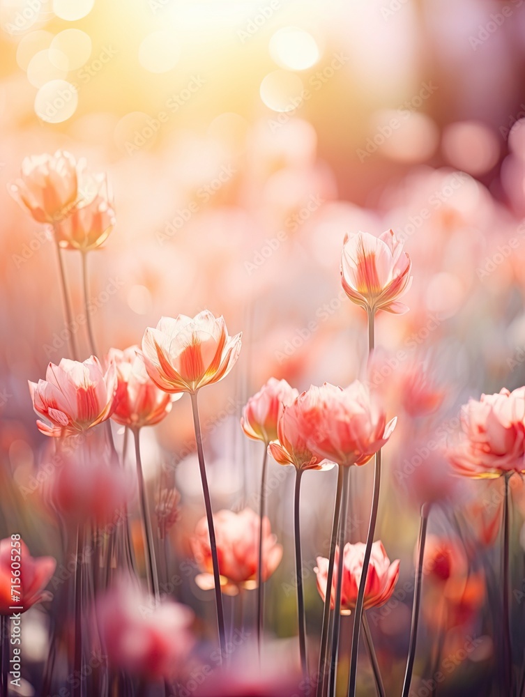 sunlight on Easter flowers, abstract blank blurred spring background, beauty in nature concept, copy space - generative ai sunlight on Easter flowers, abstract blank blurred spring background, beauty in nature concept, copy space - generative ai