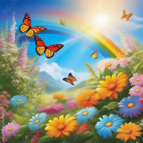 butterflies in the flowers  rainbow