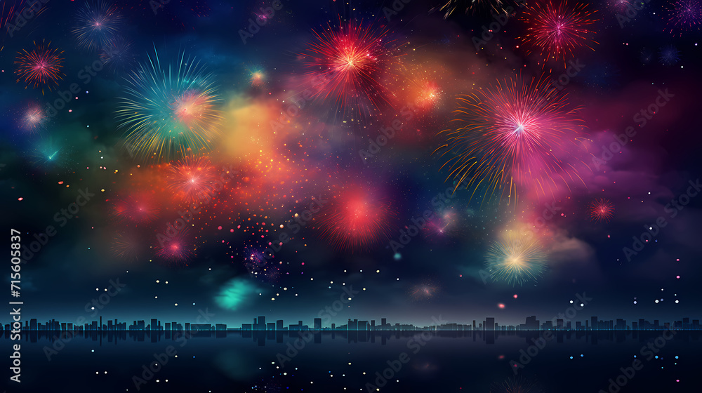 Fototapeta premium Beautiful fireworks background at night for holiday decoration