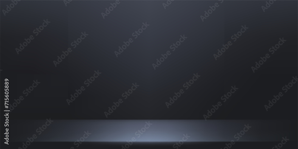 Black studio room background. Dark background. room in the 3d.  Space for selling products on the website. Template mock up for display of product. Vector illustration.