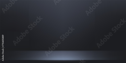 Black studio room background. Dark background. room in the 3d.  Space for selling products on the website. Template mock up for display of product. Vector illustration. photo