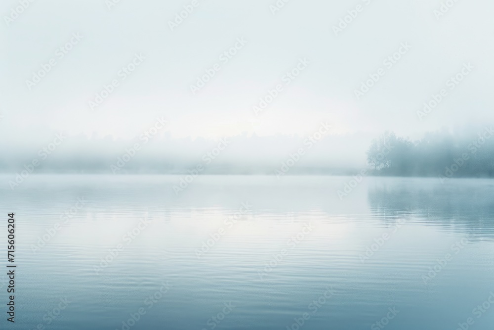 Foggy morning on the lake. Beautiful natural background. Long exposure. A minimalist photograph capturing the delicate dance of morning mist over a tranquil lake.