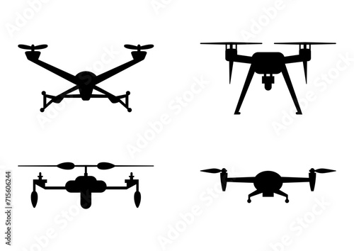 Silhouette style drone icon set. Ready to apply to your design. Vector illustration.	