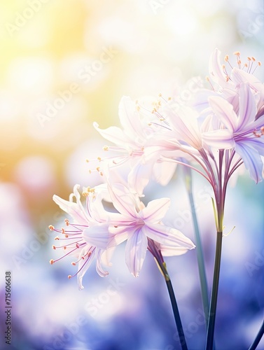 sunlight on Easter flowers  abstract blank blurred spring background  beauty in nature concept  copy space - generative ai