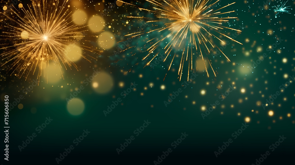 Obraz premium Happy New Year, burning fireworks with bokeh light background