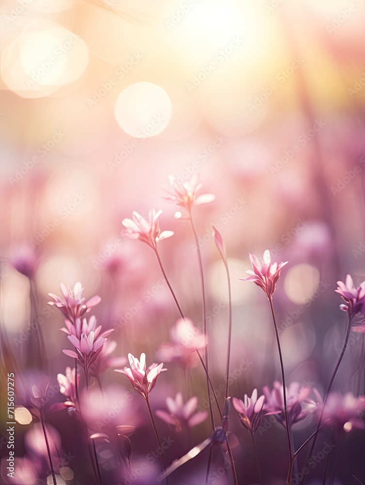 sunlight on Easter flowers, abstract blank blurred spring background, beauty in nature concept, copy space - generative ai
