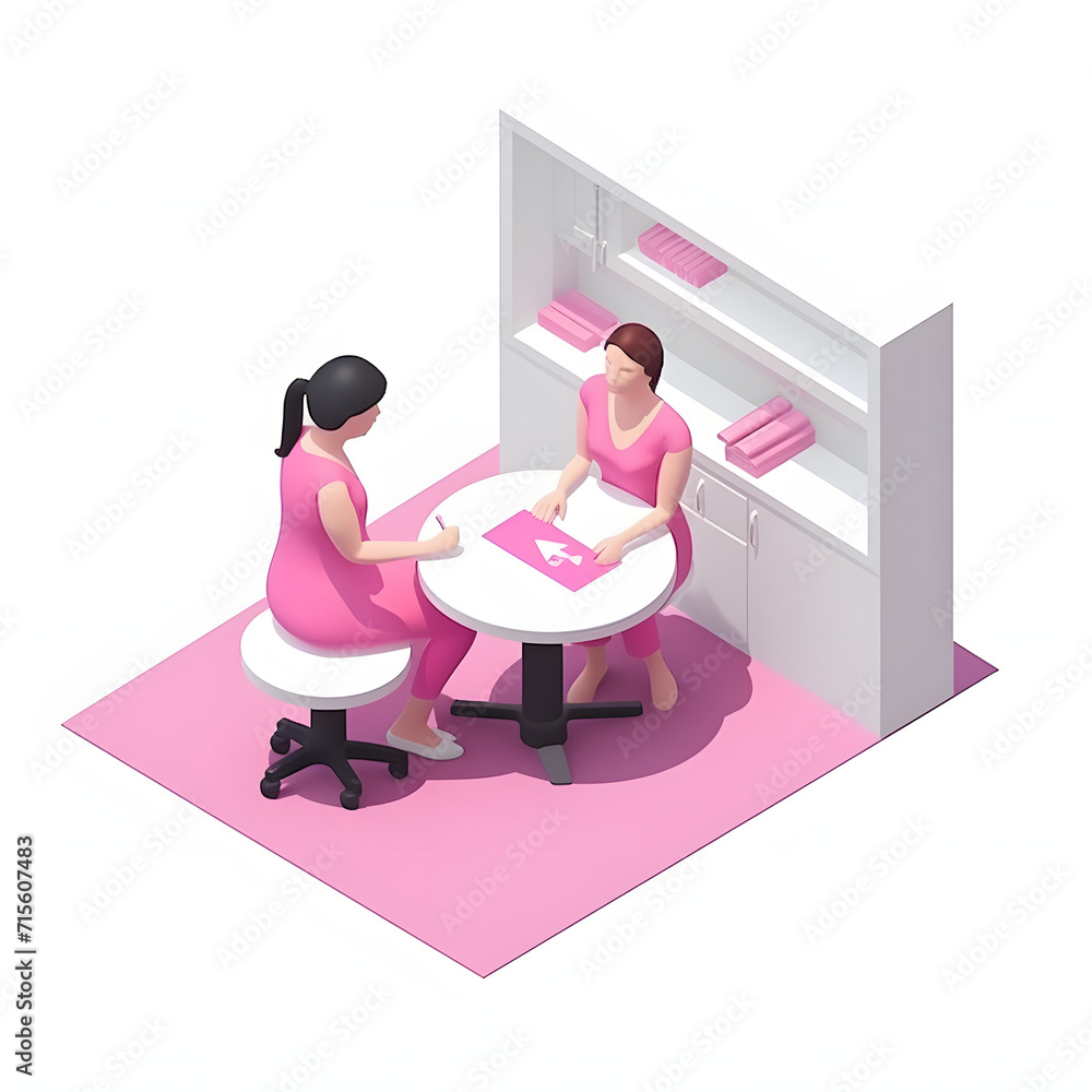 Individual doing a self-breast exam for cancer awareness isolated on white background, isometry, png
