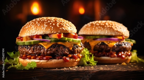 Burgers with lentils and vegetables on a wooden table.
