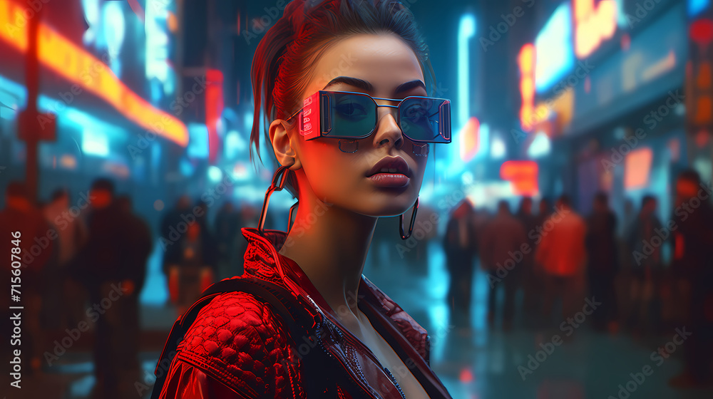 a Cyberpunk girl in a futuristic city
