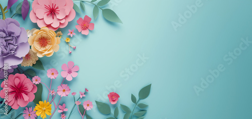 AI Generated Image Illustration of Mother’s Day banner with copy space and flowers photo