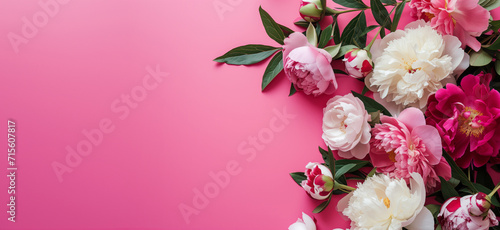 AI Generated Image Peonies on a bright smooth pink background Mother’s Day concept photo