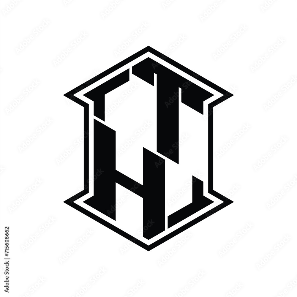 TH Logo monogram hexagon shield shape up and down with sharp corner isolated style design TH Logo monogram hexagon shield shape up and down with sharp corner isolated style design