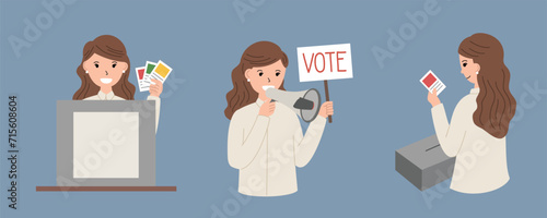 Set of indonesian election. Indonesian Election Day vector illustration. People holding election papers calling to vote in election day.
