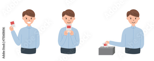 Set of indonesian election. Indonesian Election Day vector illustration. People holding election papers calling to vote in election day.
