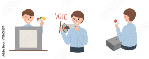 Set of indonesian election. Indonesian Election Day vector illustration. People holding election papers calling to vote in election day.