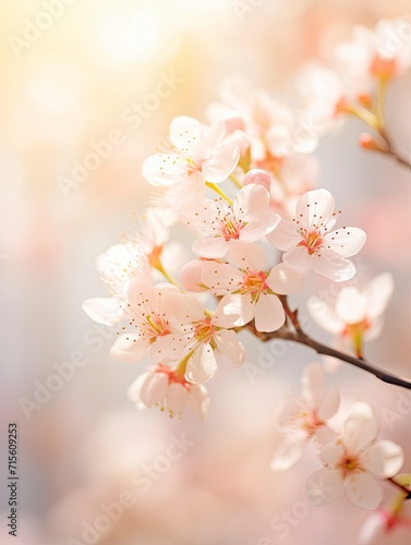 sunlight on Easter flowers  abstract blank blurred spring background  beauty in nature concept  copy space - generative ai