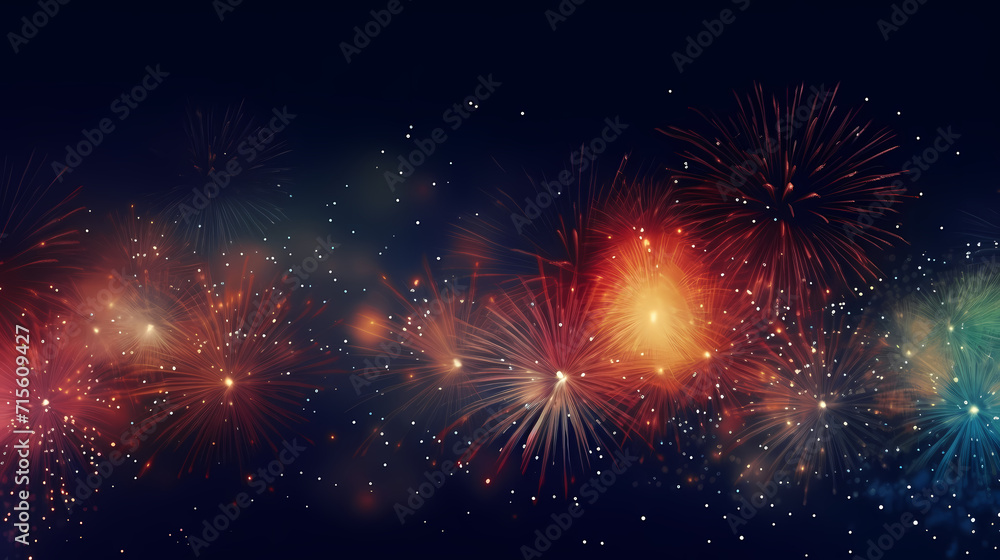 Fototapeta premium Beautiful fireworks background at night for holiday decoration