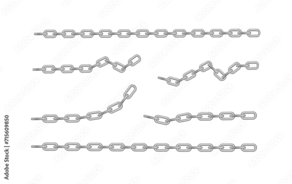 Free metal chain with whole or break steel chrome links. Collection of seamless metal chains colored silver. Vector Free metal chain with whole or break steel chrome links. Collection of seamless metal chains colored silver. Vector