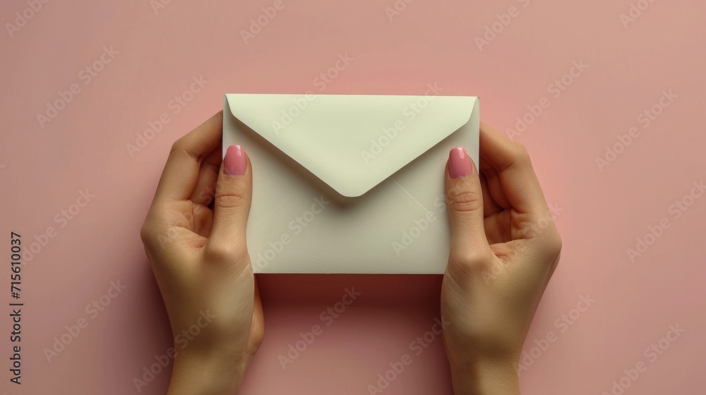 woman hand holding white envelope, close up shot woman hand holding white envelope, close up shot