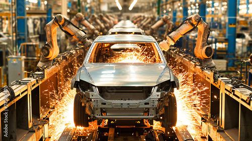 Automotive Production Quality: An industrial setting showcasing the meticulous quality control and inspection process in the production of automobiles photo
