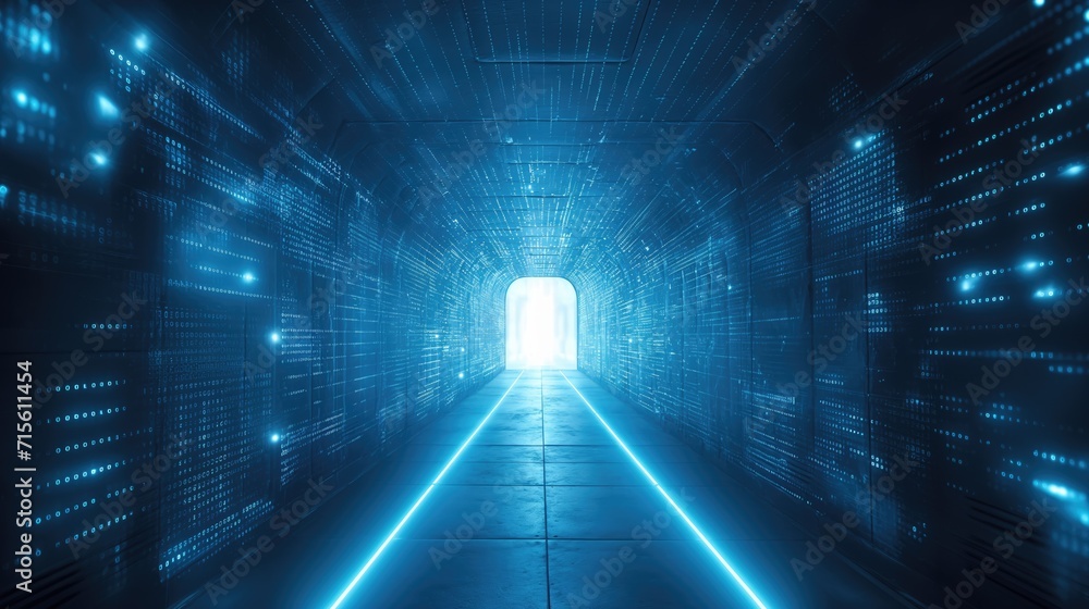 Abstract door in tunnel in digital data center