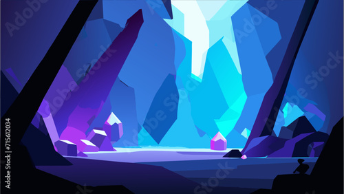 Glowing crystals in a hidden cave. vektor illustation