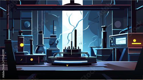 Electric sparks in a dark laboratory. vektor illustation
