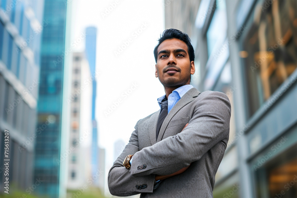 Portrait of Indian business man outside office Portrait of Indian business man outside office