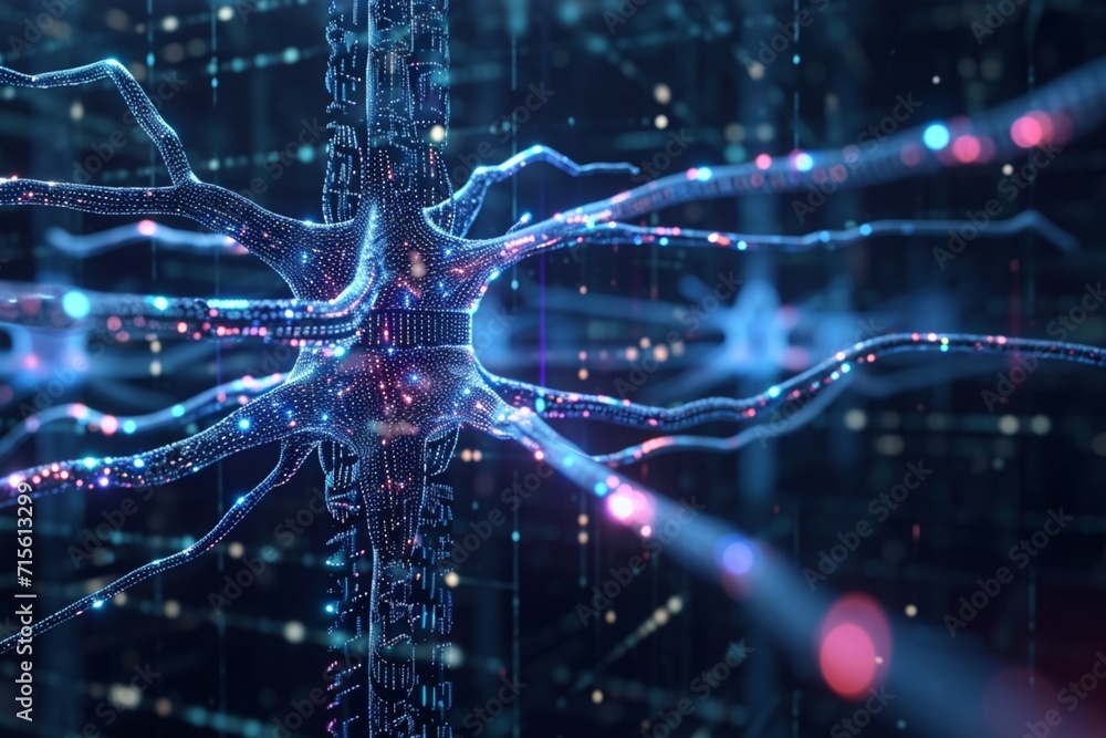 Artificial neuron in concept of artificial intelligence. Wall-shaped ...