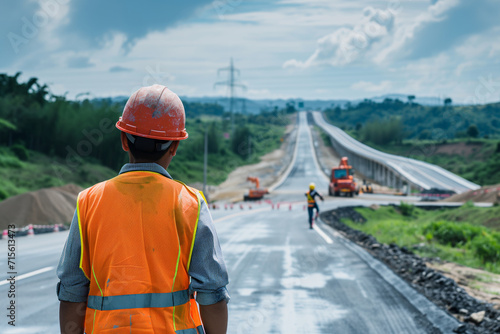 Supervising Road Construction On An Expressway Project: The Role Of A Civil Engineer. Сoncept Construction Safety Measures, Traffic Management, Quality Control, Project Documentation