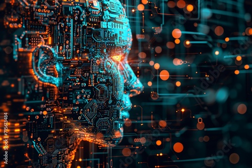 Big data and artificial intelligence concept. Machine learning and circuit board. Deep learning