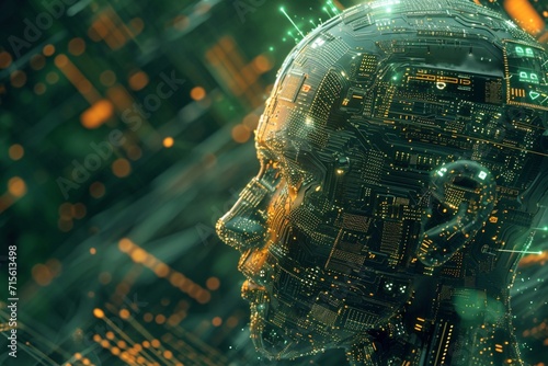 Big data and artificial intelligence concept. Machine learning and circuit board. Deep learning