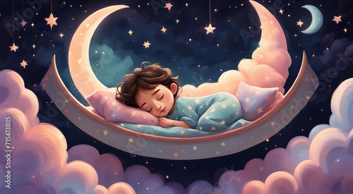 Illustration of a sleeping baby. Pointing to healthy sleep and a contented mind. photo
