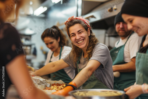 A Joyful Team Of Volunteers, Working Together In A Vibrant Community Kitchen, Sharing Happiness And Food Standard. Сoncept Gardening For A Cause, Sustainable Living Tips