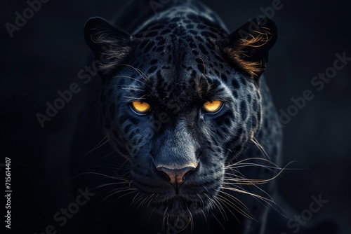 The Captivating Digital Art Of A Panther Facing Forward In A Black Background.   oncept Wildlife Photography  Majestic Animals  Dramatic Portraits  Intense Expressions