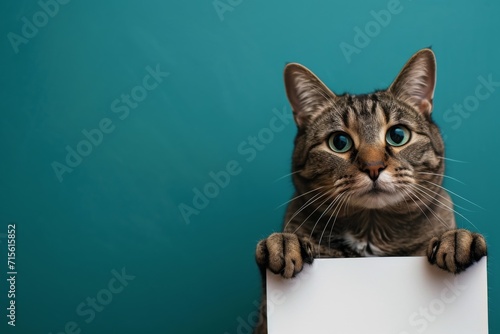 Regal Cat Proudly Waving A White Banner Against A Blue Background