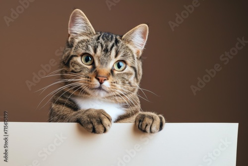 Feline Displaying A White Banner Against A Brown Background