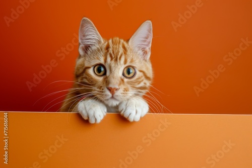 Feline Displaying A Ivory Flag Against Vibrant Orange Backdrop