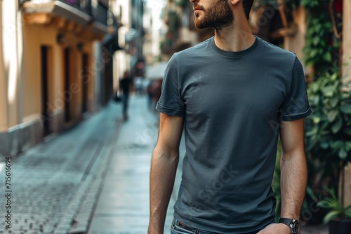 Sleek Streetwear Mockup: Man Rocking Dark Gray T-Shirt