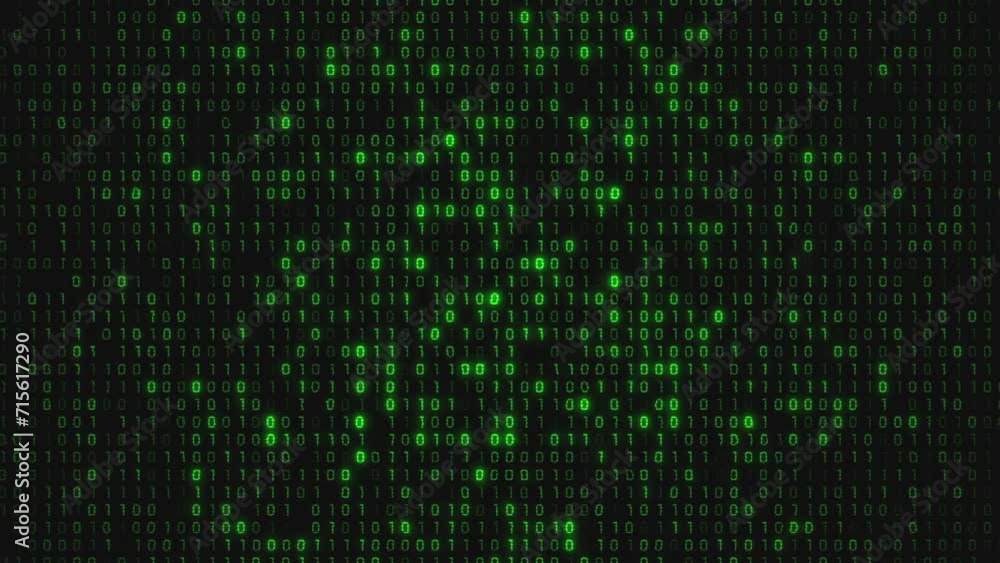 Realistic CRT Monitor styled green binary code motion background animation with digital glitch effect. This retro technology background is full HD and a seamless loop.