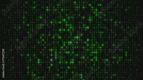 Realistic CRT Monitor styled green binary code motion background animation with digital glitch effect. This retro technology background is full HD and a seamless loop. photo