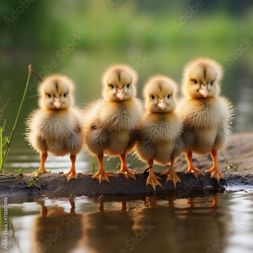 Many beautiful baby ducklings standing image Generative AI